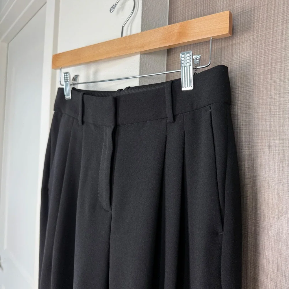 J. Crew Black Essential Wide Leg Pants‎ City Crepe Trouser Cuffed Relaxed Size 0